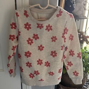 Girls' Floral Crewneck Sweater - Gray with Pink Flowers